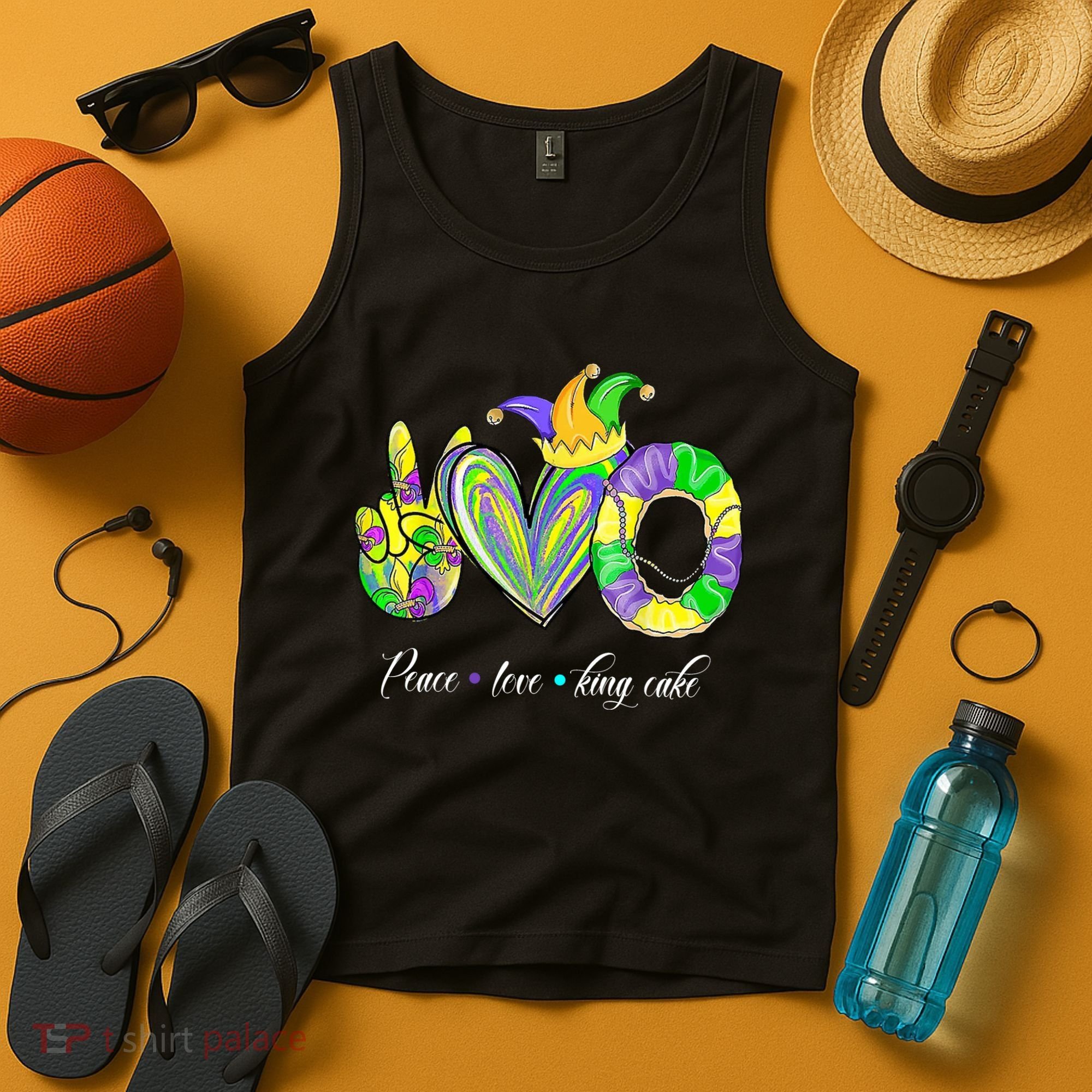 Peace Love King Cake Mardi Gras Tank Top