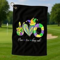 Peace Love King Cake Mardi Gras Golf Towel thumb 1