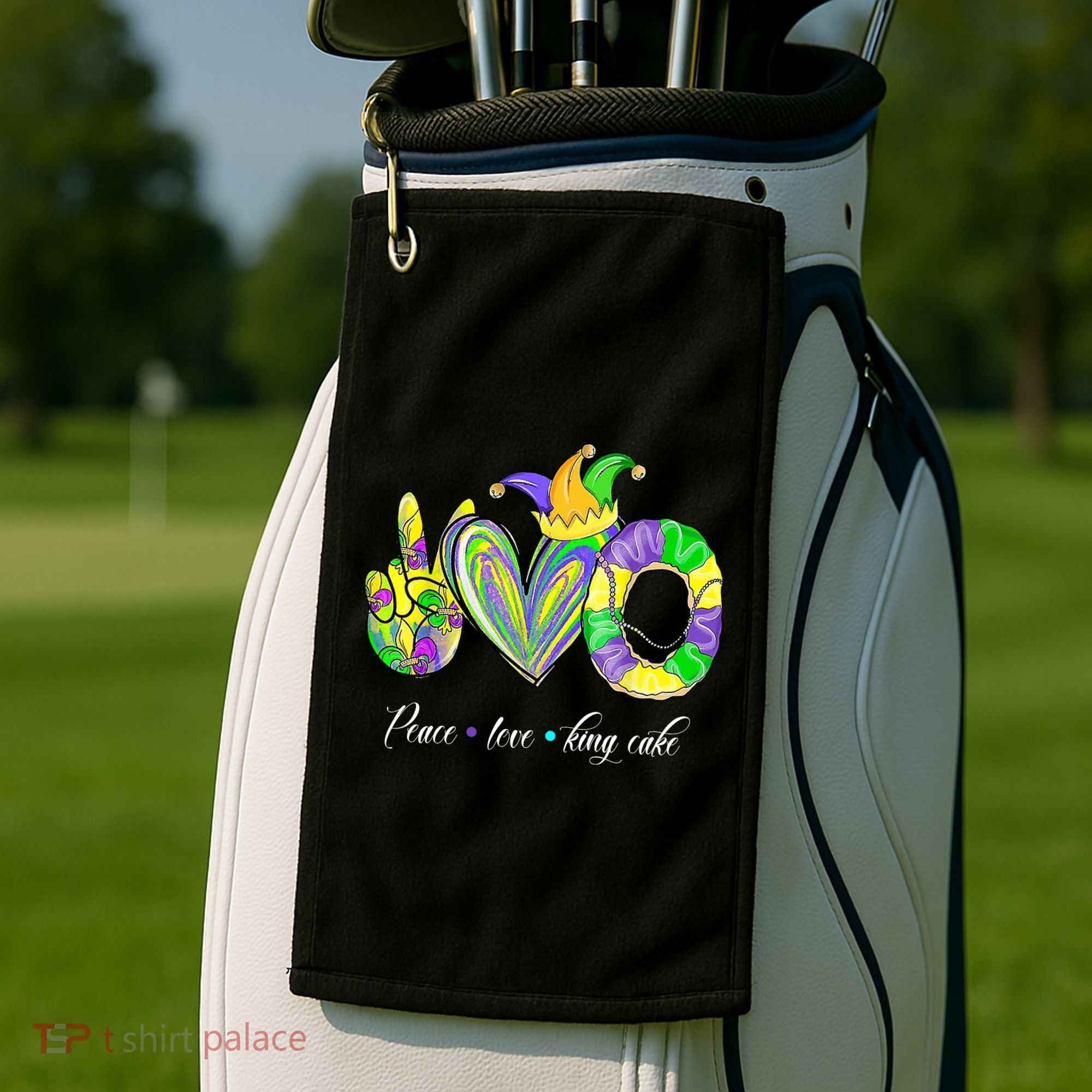 Peace Love King Cake Mardi Gras Golf Towel