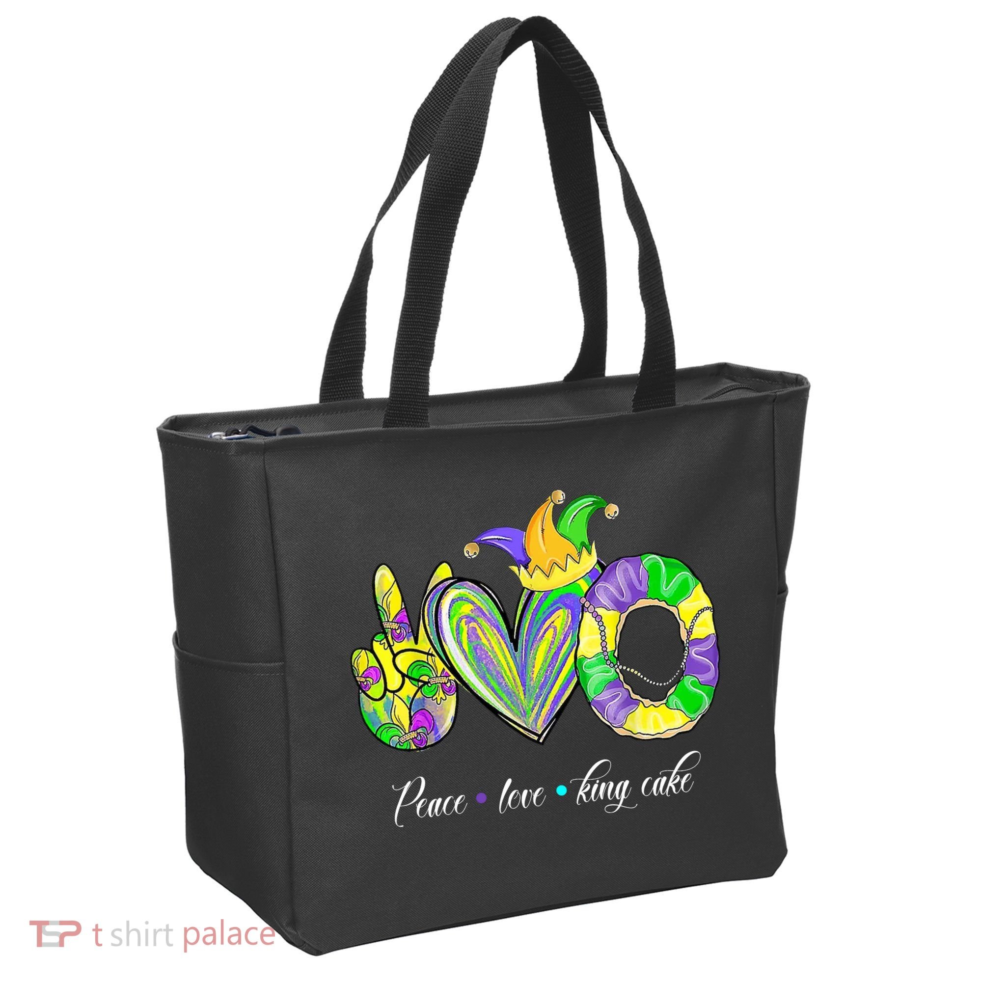 Peace Love King Cake Mardi Gras Tote Bag