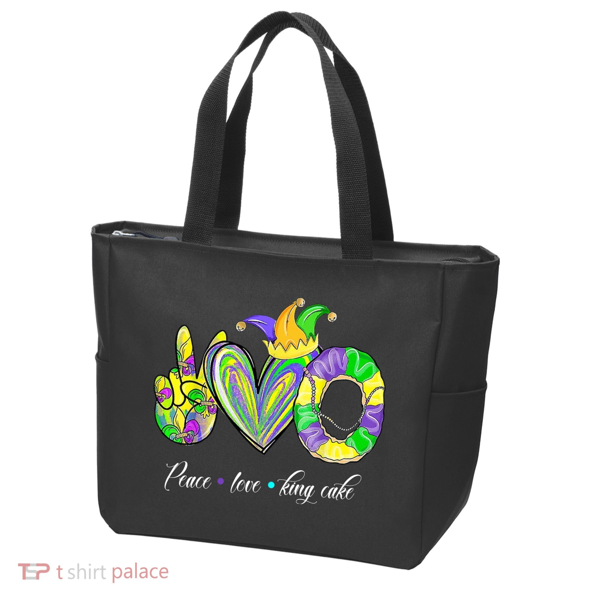 Peace Love King Cake Mardi Gras Tote Bag