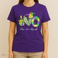 Peace Love King Cake Mardi Gras T-Shirt thumb 4