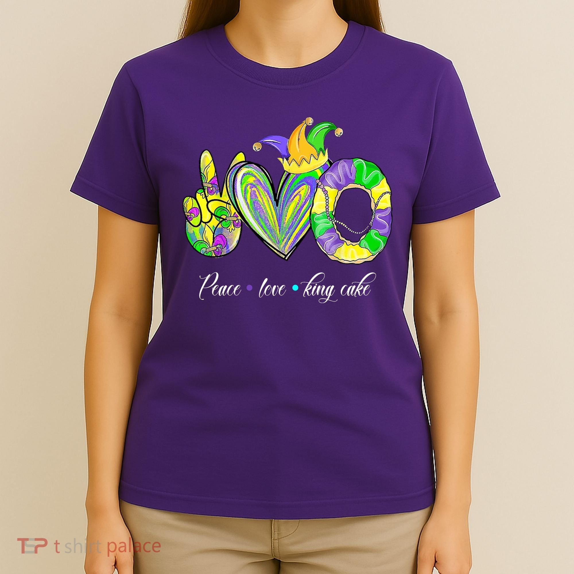 Peace Love King Cake Mardi Gras T-Shirt