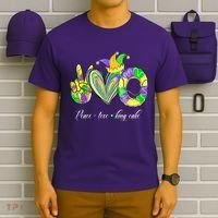 Peace Love King Cake Mardi Gras T-Shirt thumb 6
