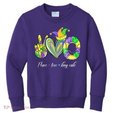 Peace Love King Cake Mardi Gras Kids Sweatshirt