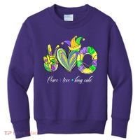 Peace Love King Cake Mardi Gras Kids Sweatshirt thumb 0