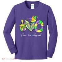 Peace Love King Cake Mardi Gras Kids Long Sleeve Shirt thumb 0