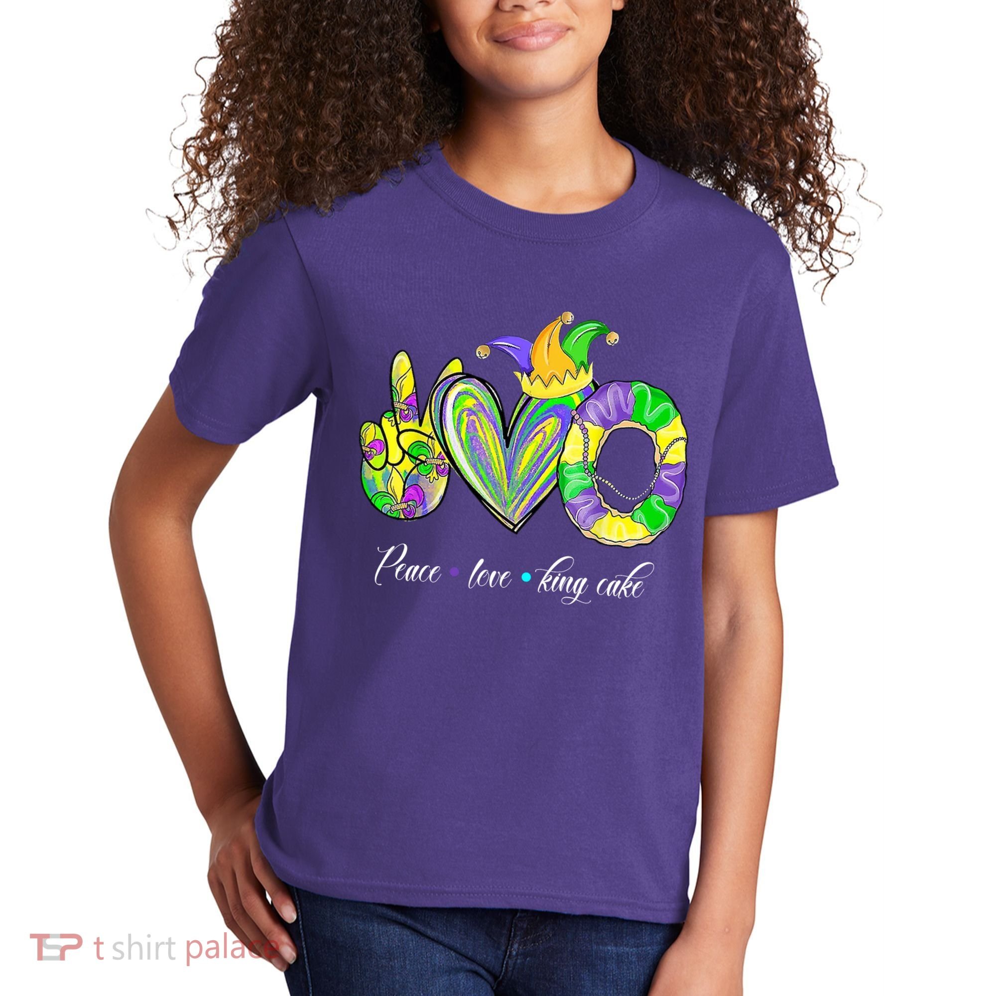 Peace Love King Cake Mardi Gras Kids T-Shirt