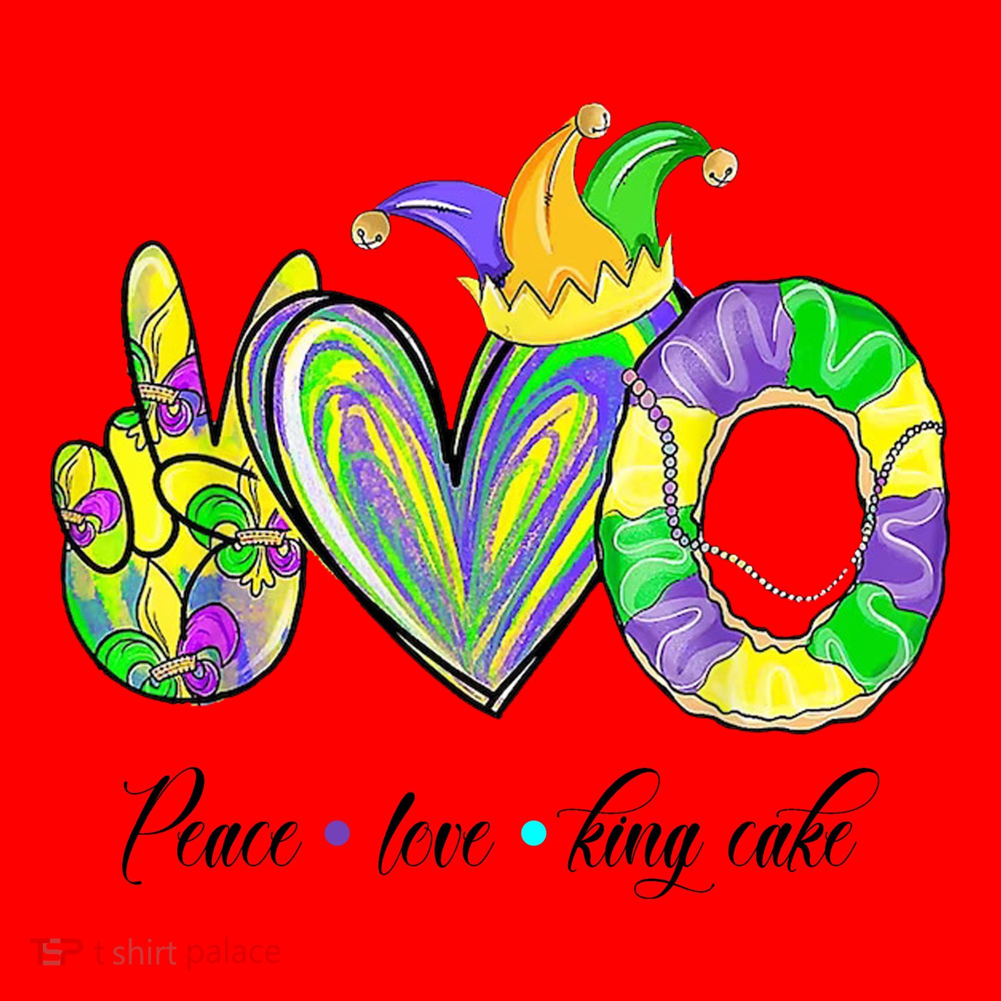 Peace Love King Cake Mardi Gras Santa Hat