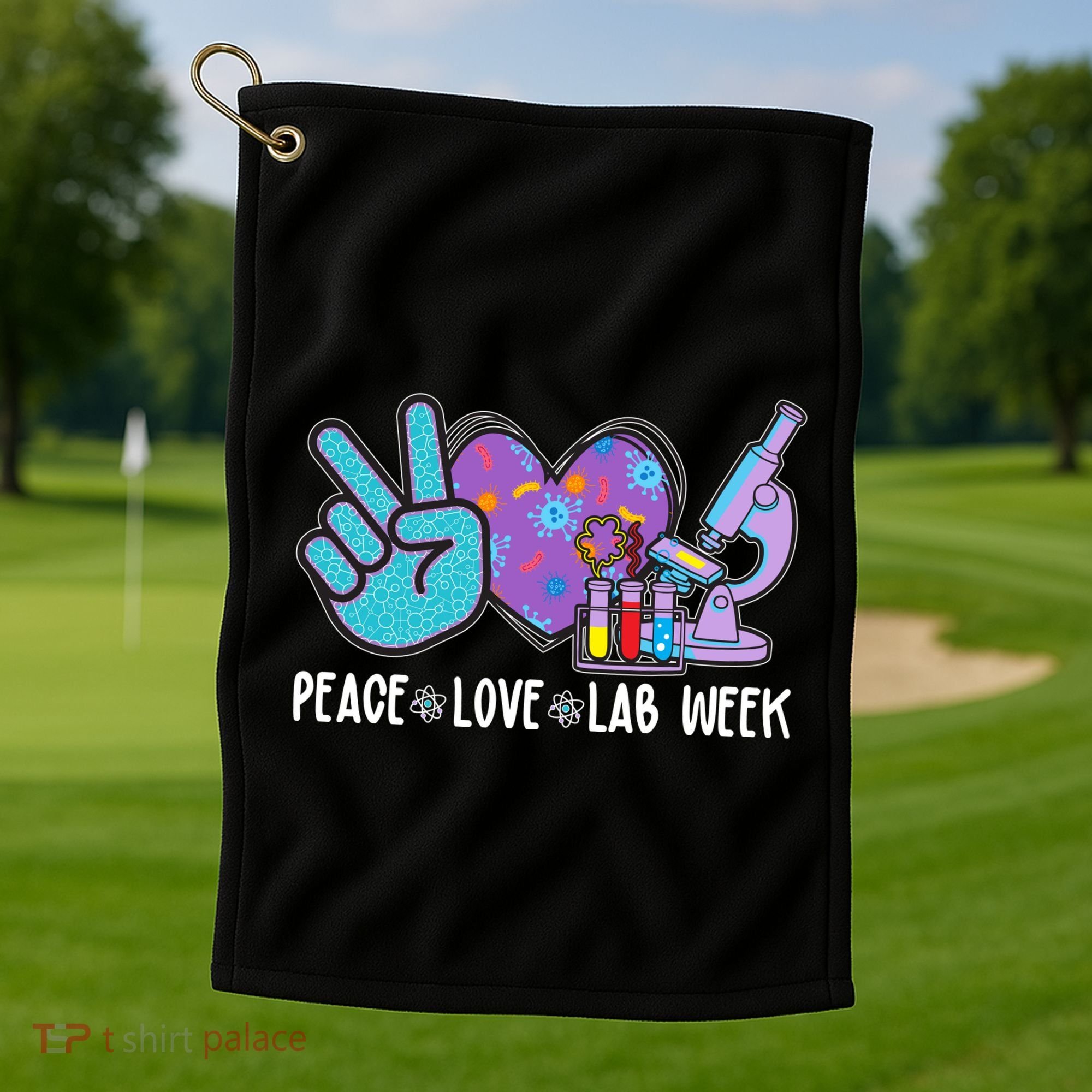 Peace Love Lab Week Science Fan Golf Towel