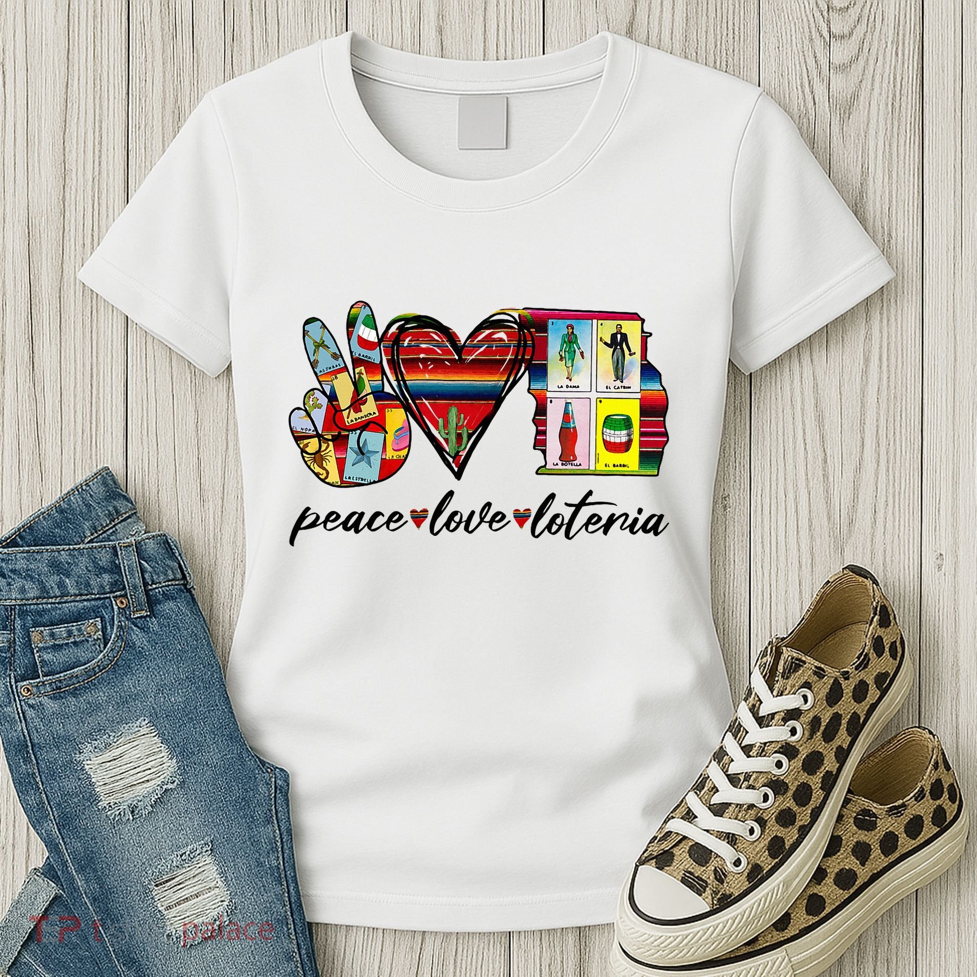 Peace Love Lottery Mexican Bingo Cards Latina Power Mexicana Women's T-Shirt