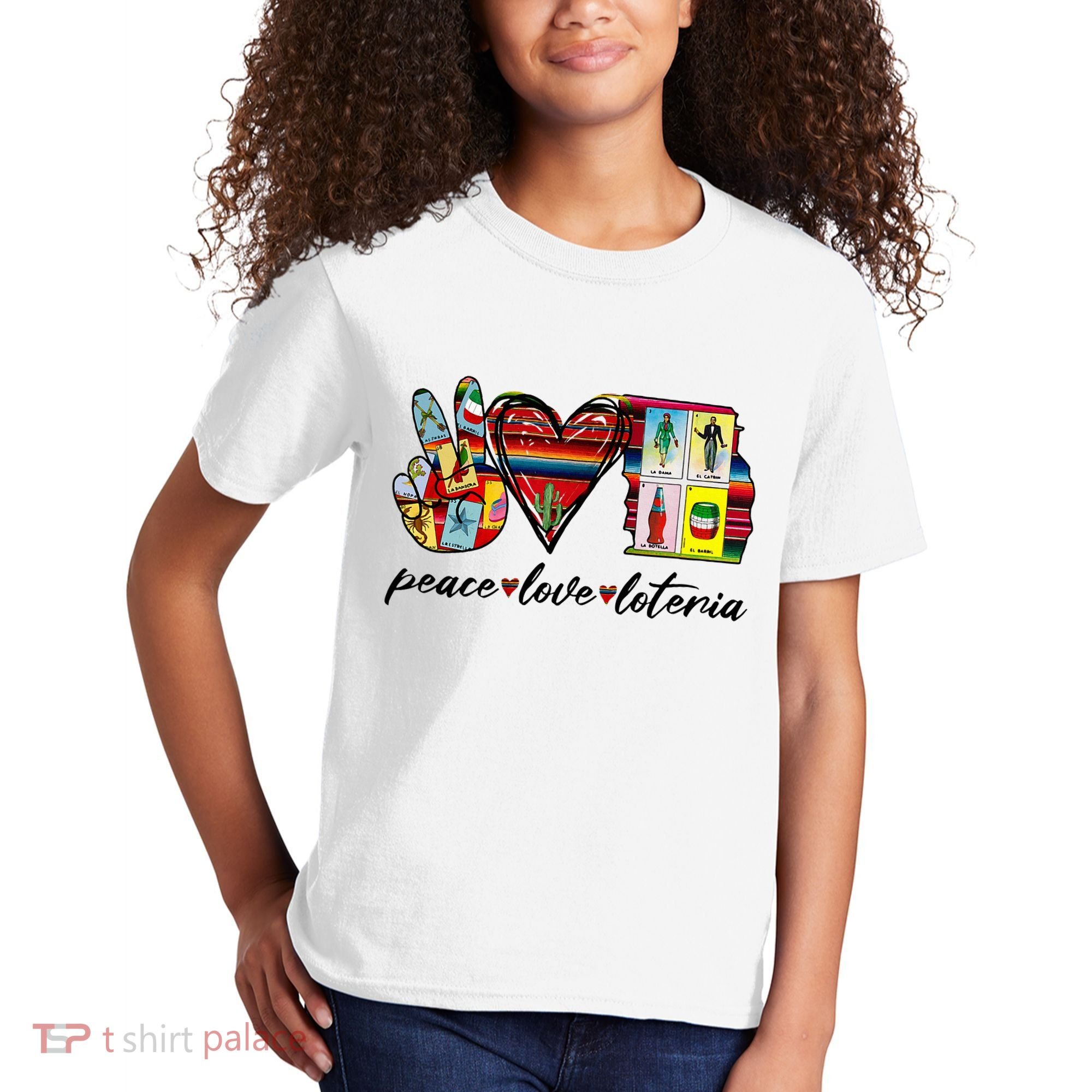 Peace Love Lottery Mexican Bingo Cards Latina Power Mexicana Kids T-Shirt