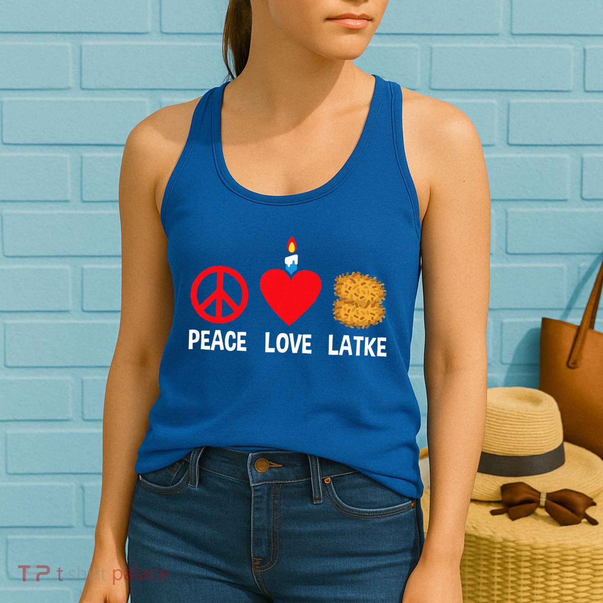 Peace Love Latke Menorah Lakes Happy Hanukkah  Women's Tank Top