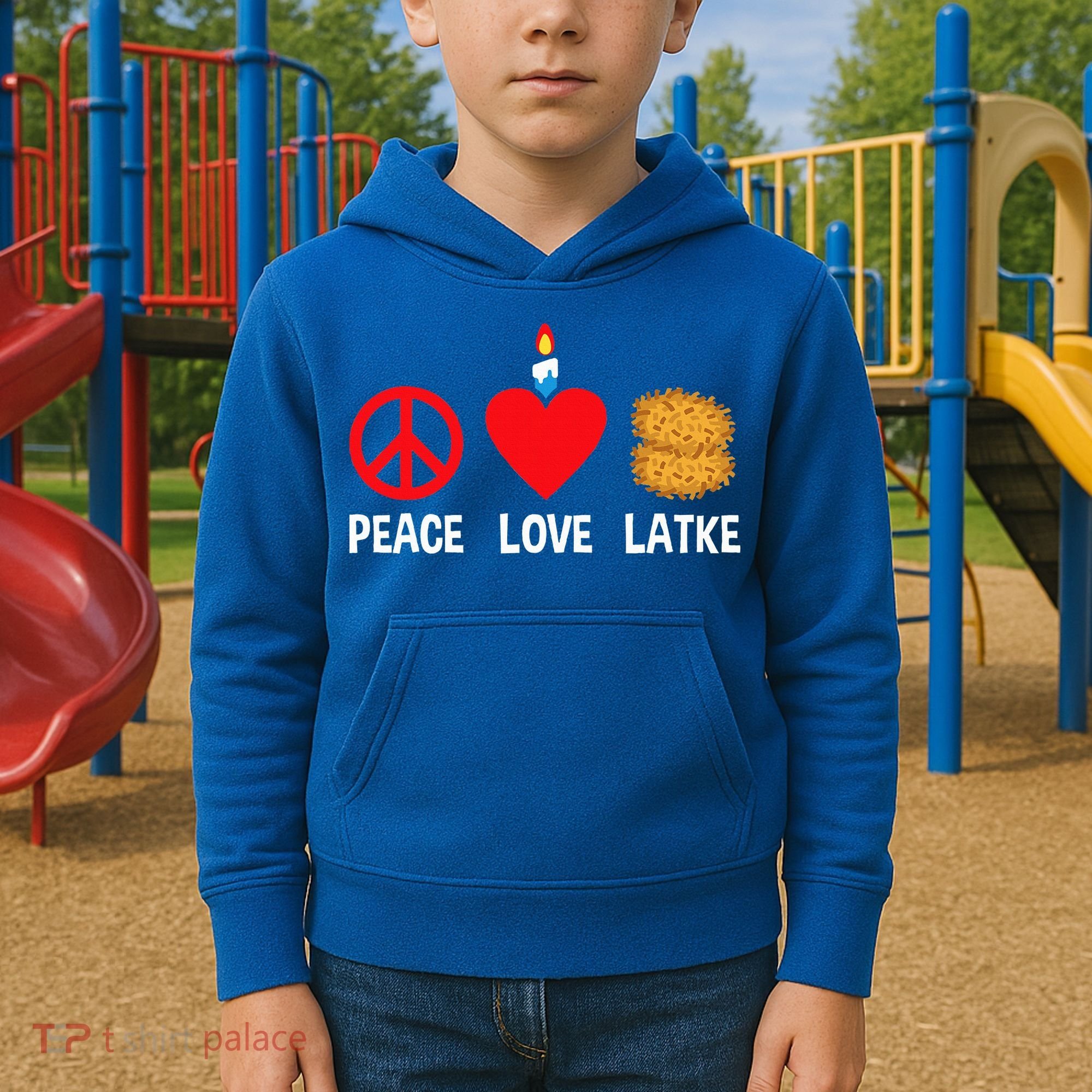 Peace Love Latke Menorah Lakes Happy Hanukkah  Kids Hoodie