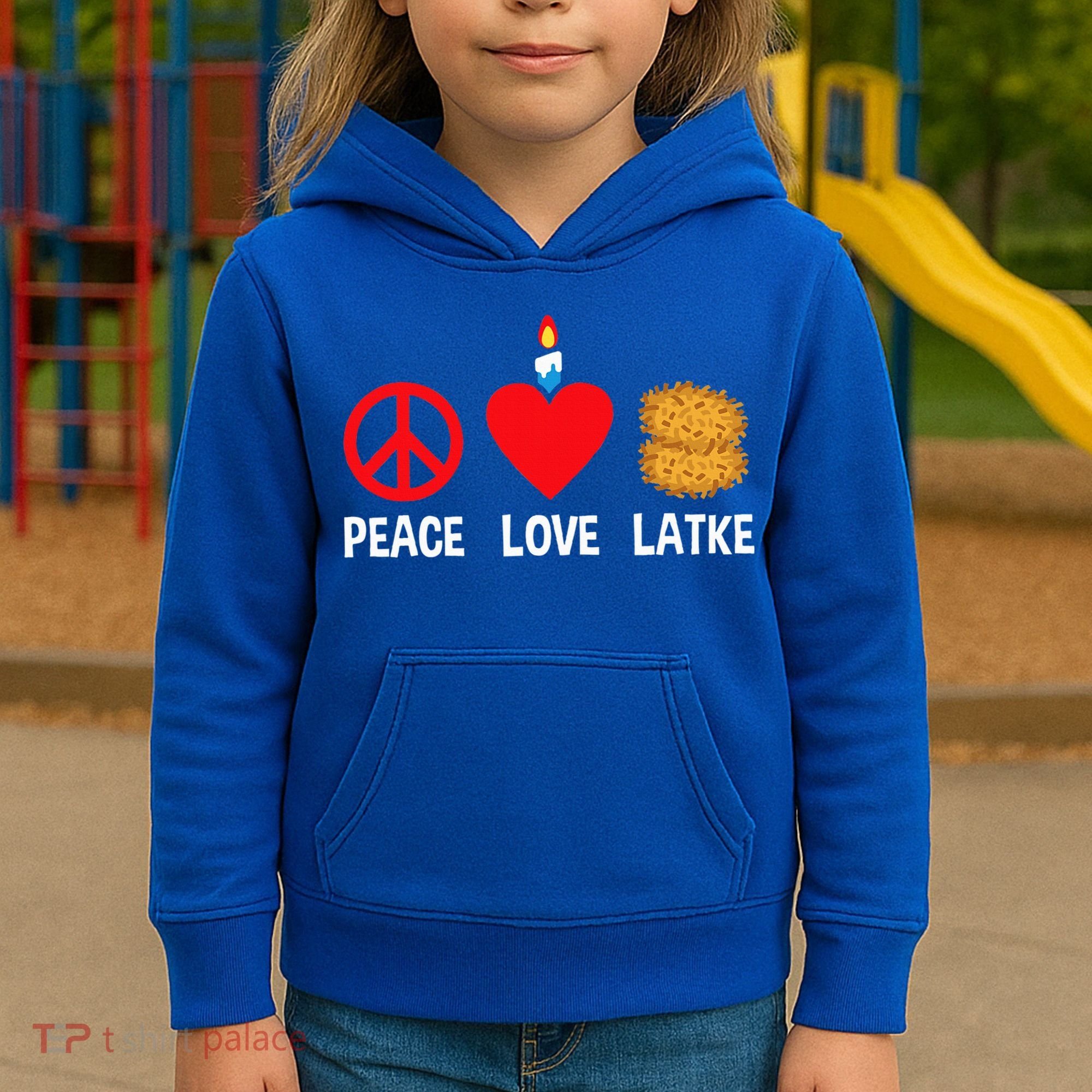 Peace Love Latke Menorah Lakes Happy Hanukkah  Kids Hoodie