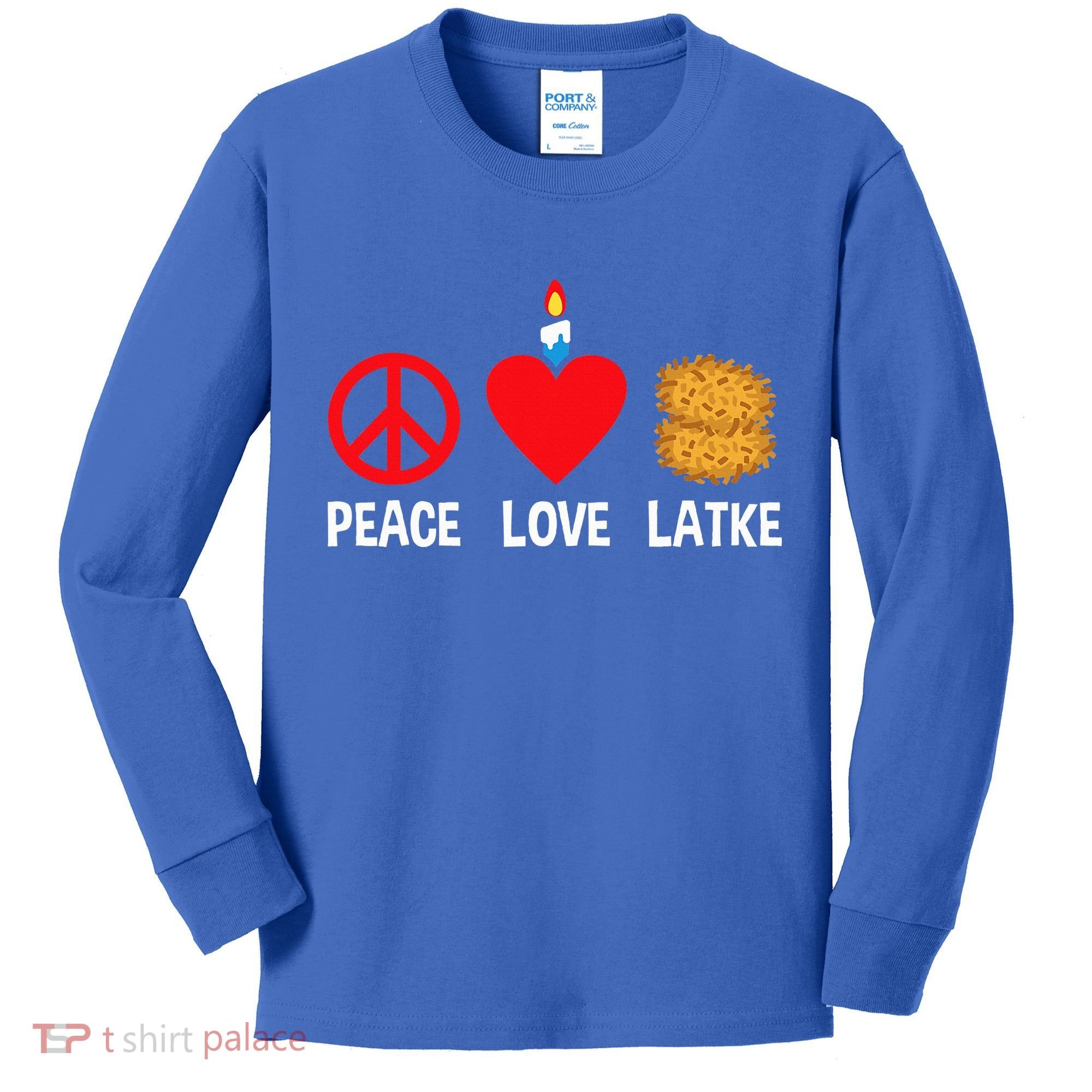 Peace Love Latke Menorah Lakes Happy Hanukkah  Kids Long Sleeve Shirt