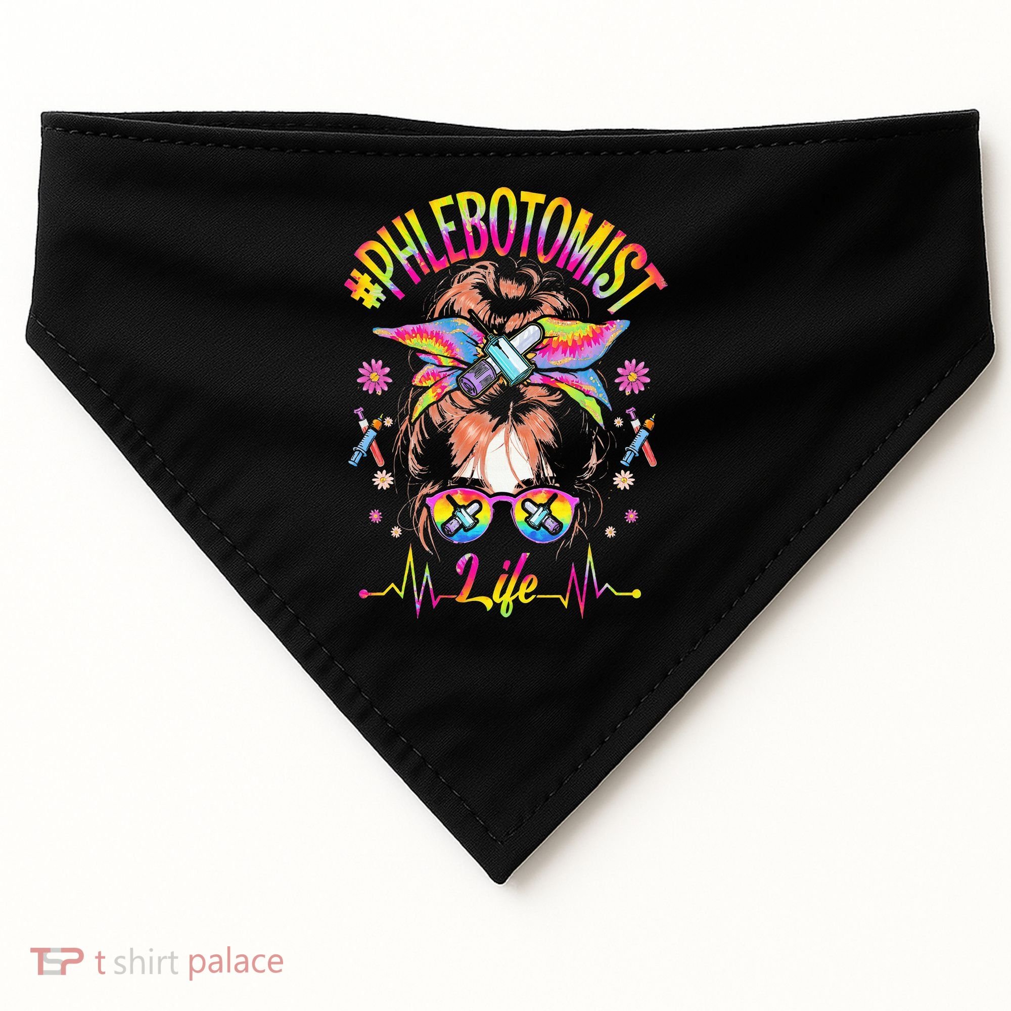 Phlebotomist Life Messy Bun Women Nurse Phlebotomy USA-Made Doggie Bandana