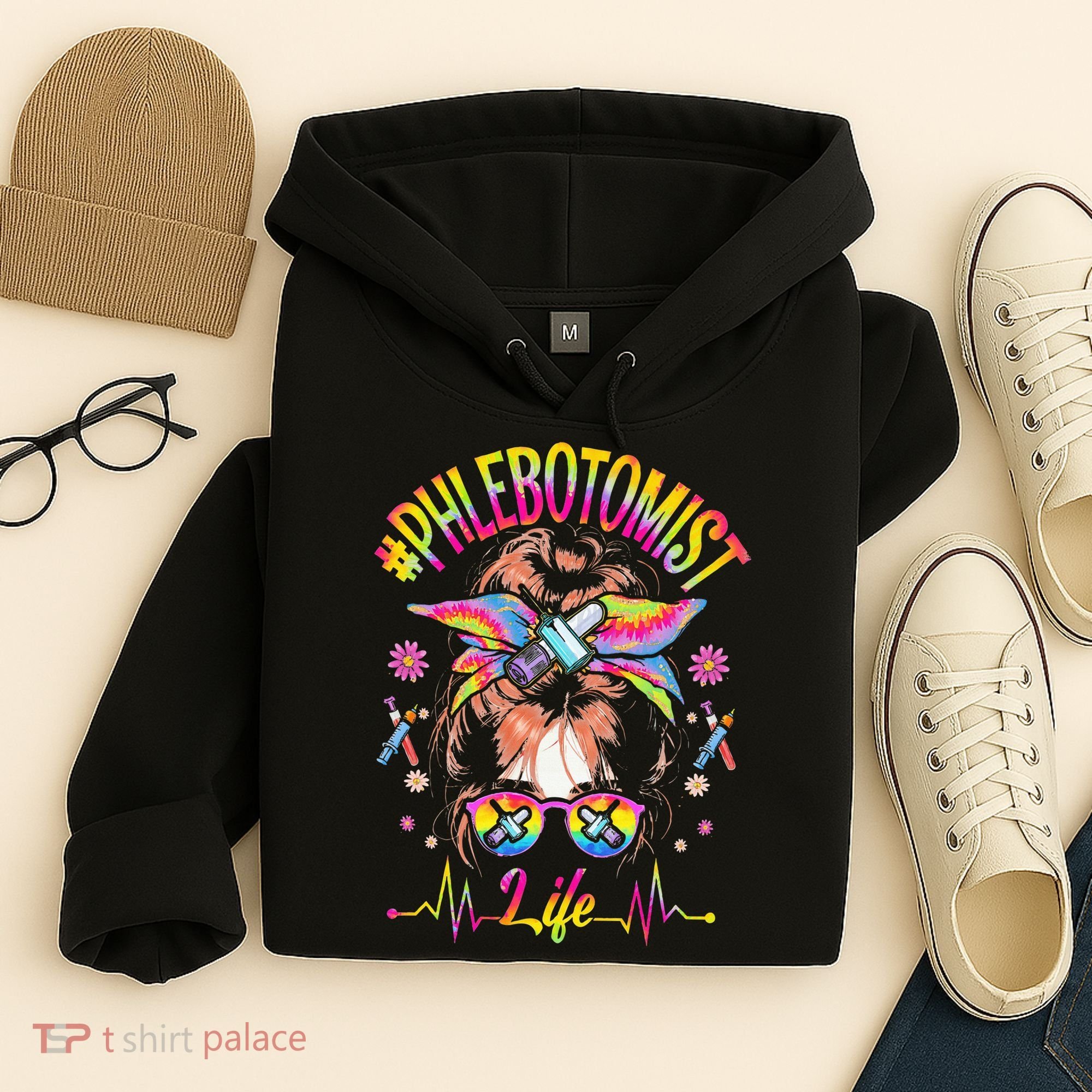 Phlebotomist Life Messy Bun Women Nurse Phlebotomy Hoodie