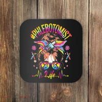 Phlebotomist Life Messy Bun Women Nurse Phlebotomy Coaster thumb 0