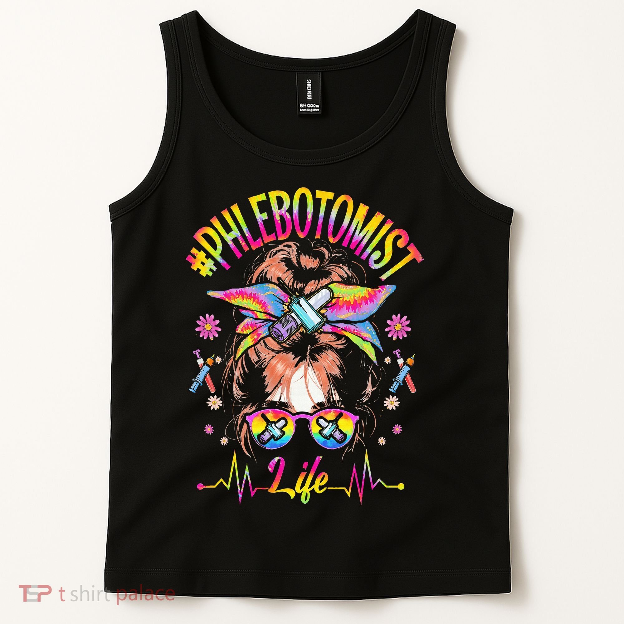 Phlebotomist Life Messy Bun Women Nurse Phlebotomy Tank Top