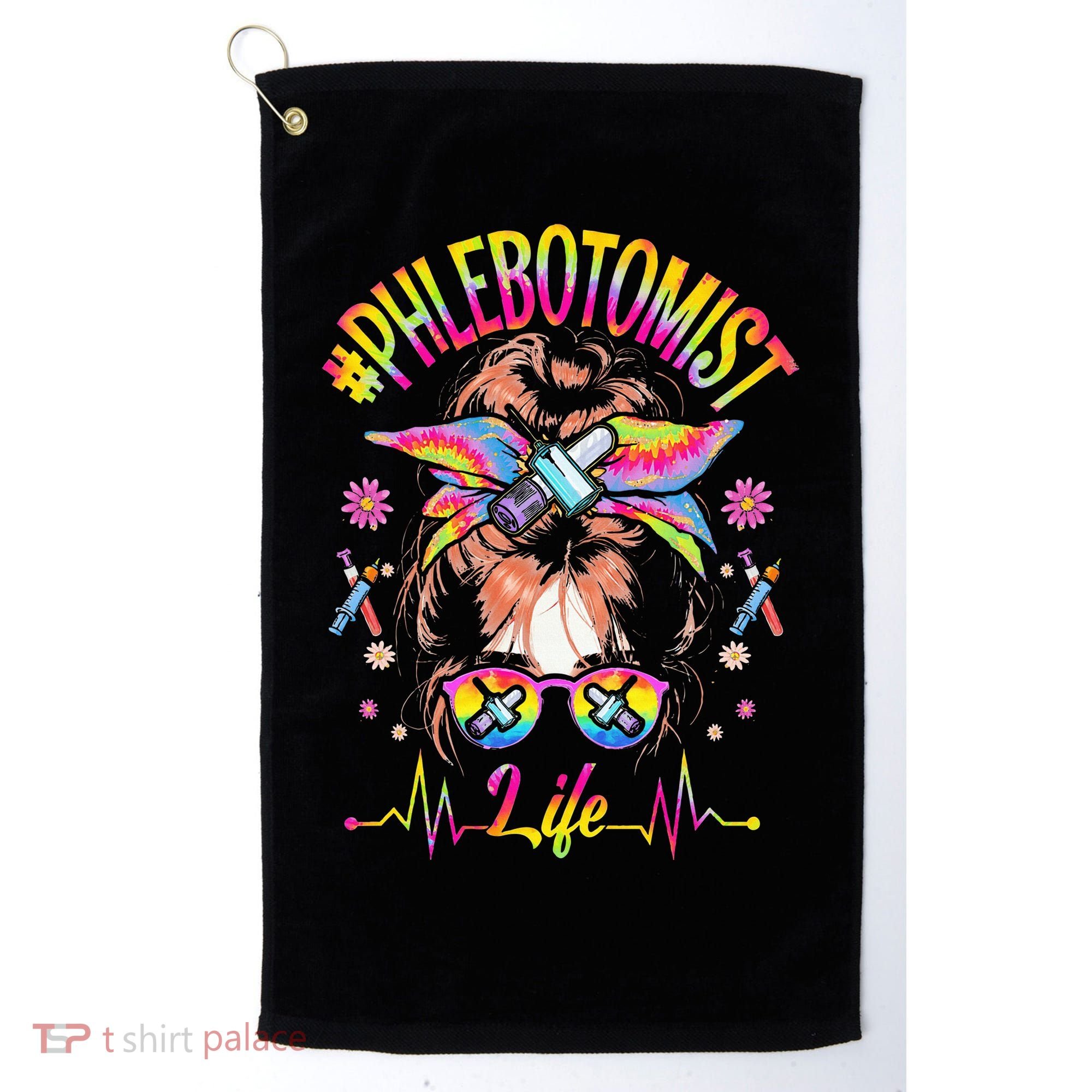 Phlebotomist Life Messy Bun Women Nurse Phlebotomy Golf Towel