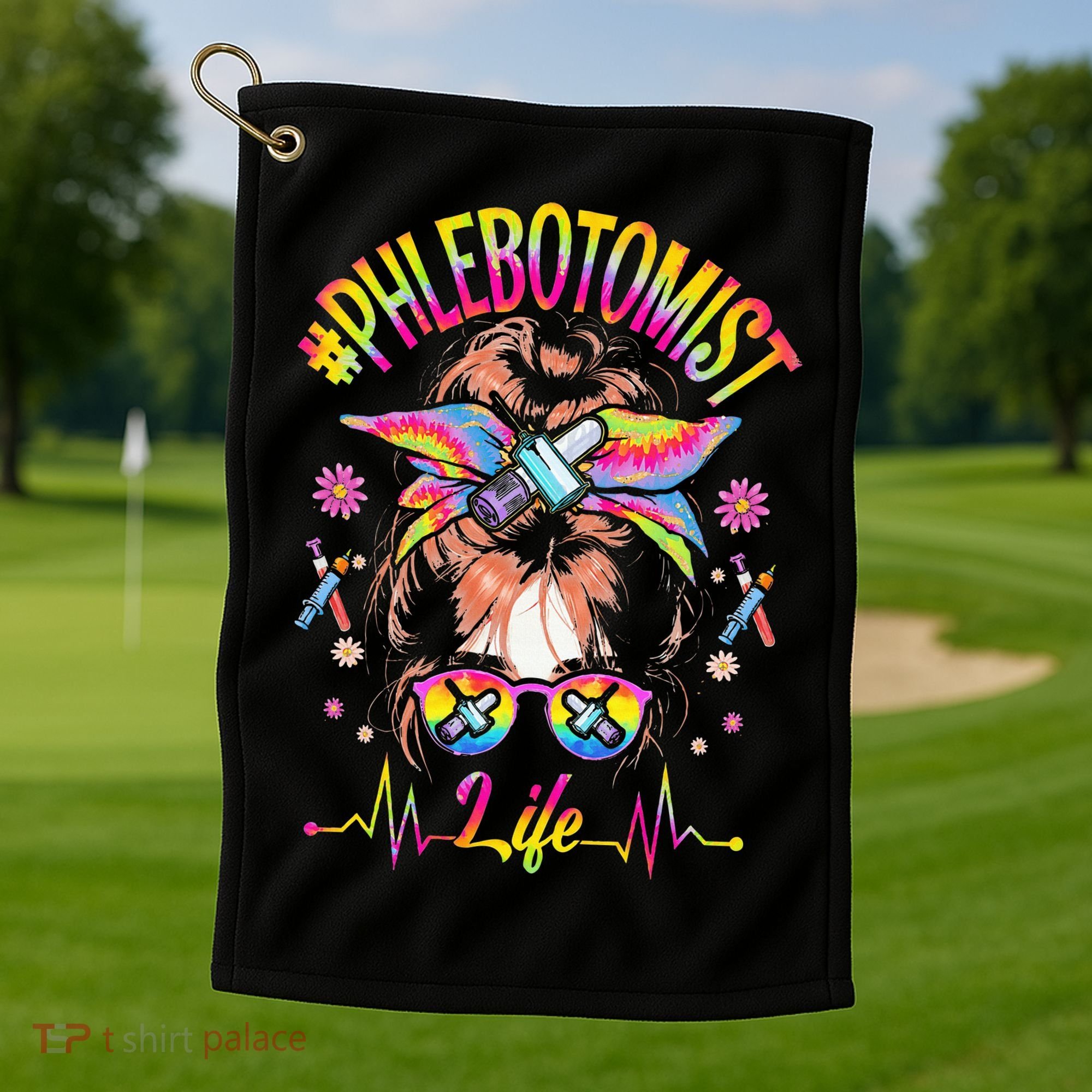 Phlebotomist Life Messy Bun Women Nurse Phlebotomy Golf Towel