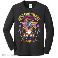 Phlebotomist Life Messy Bun Women Nurse Phlebotomy Kids Long Sleeve Shirt thumb 0