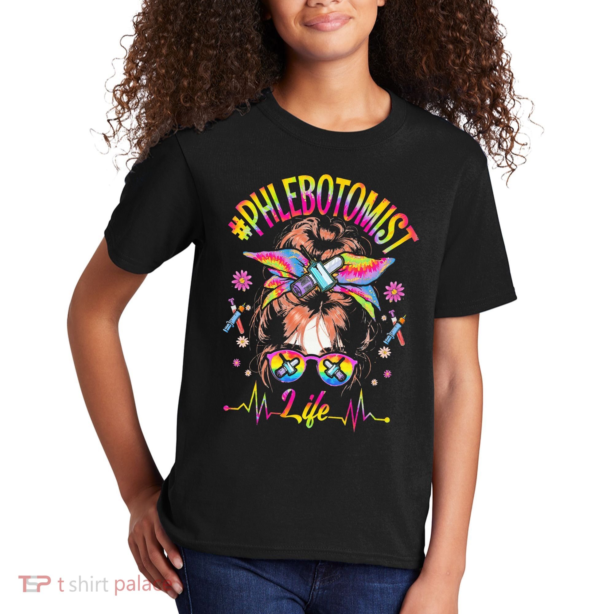 Phlebotomist Life Messy Bun Women Nurse Phlebotomy Kids T-Shirt