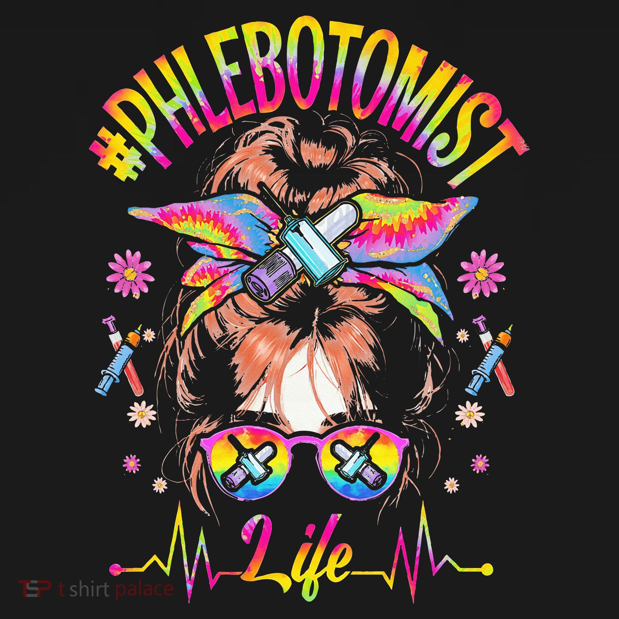 Phlebotomist Life Messy Bun Women Nurse Phlebotomy Kids T-Shirt
