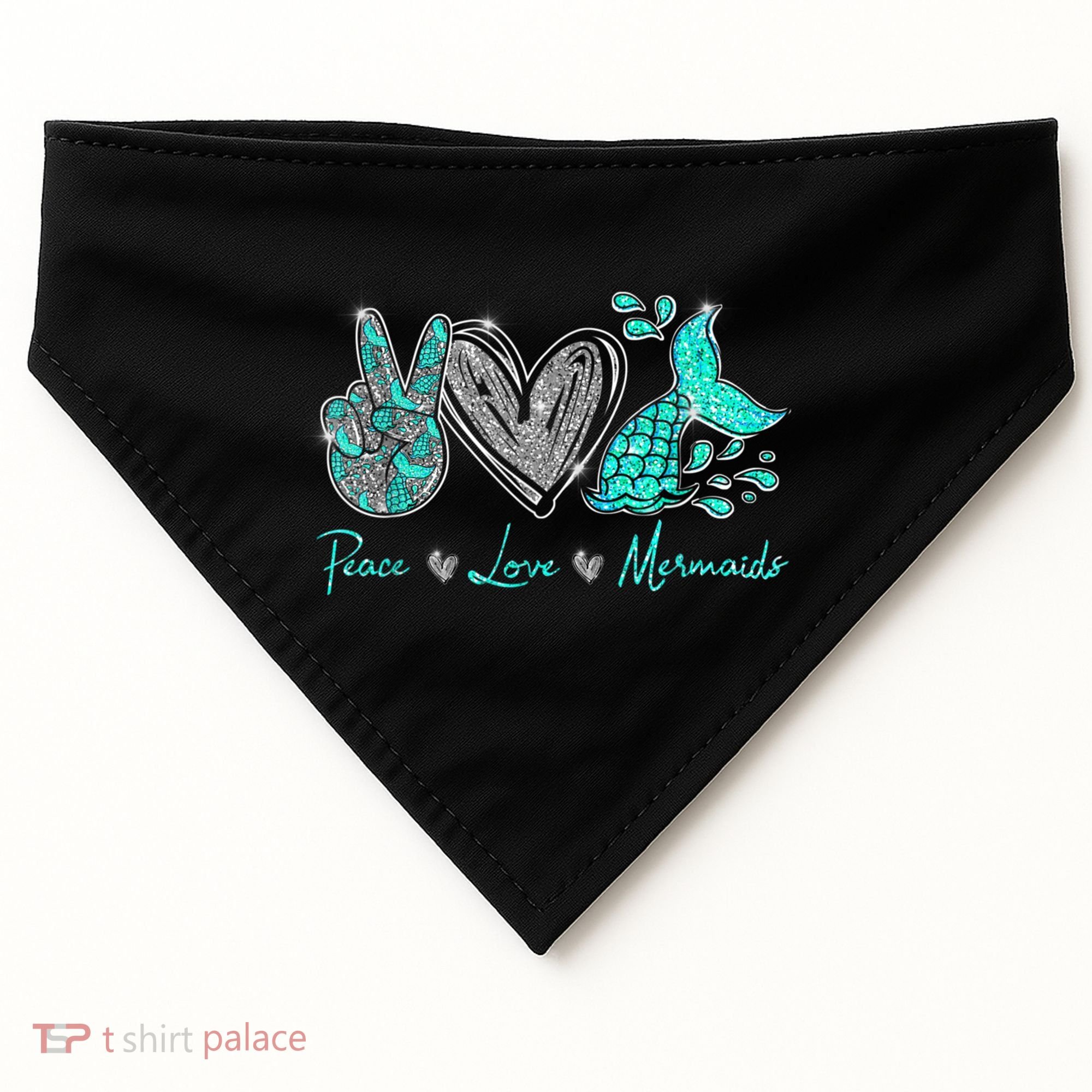 Peace Love Mermaids Mermaid Lover Funny Gift Funny Gift USA-Made Doggie Bandana