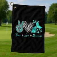Peace Love Mermaids Mermaid Lover Funny Gift Funny Gift Golf Towel thumb 1