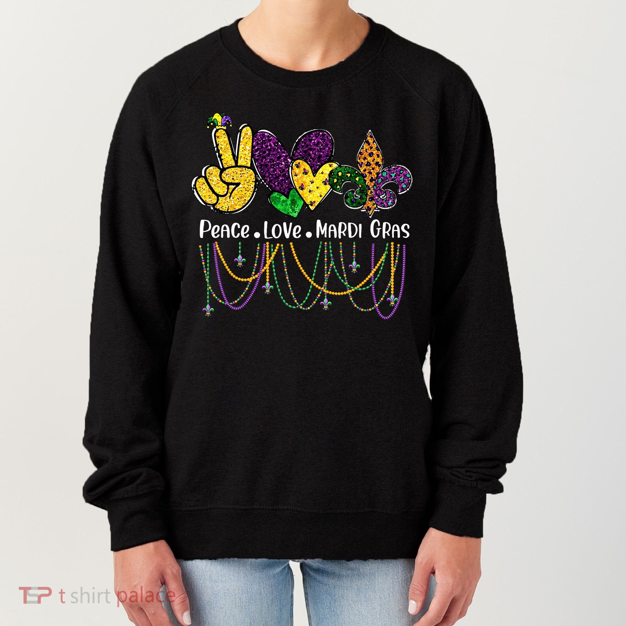 Peace Love Mardi Gras Beads For Women Carnival Parade Women's Sweatshirt