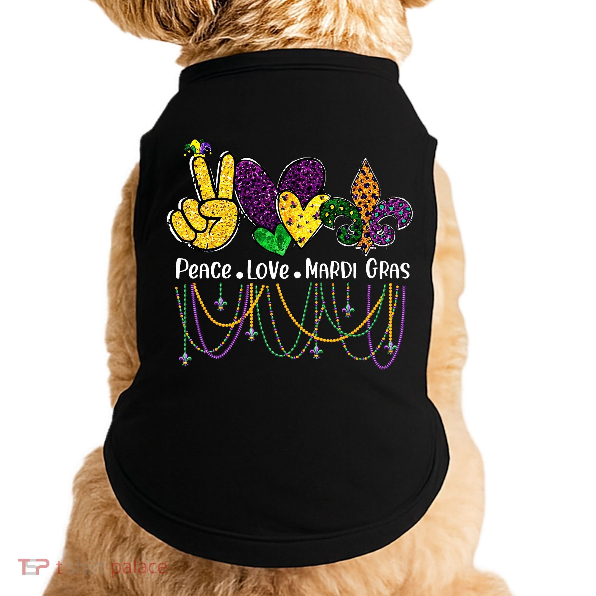 Peace Love Mardi Gras Beads For Women Carnival Parade Doggie Tank