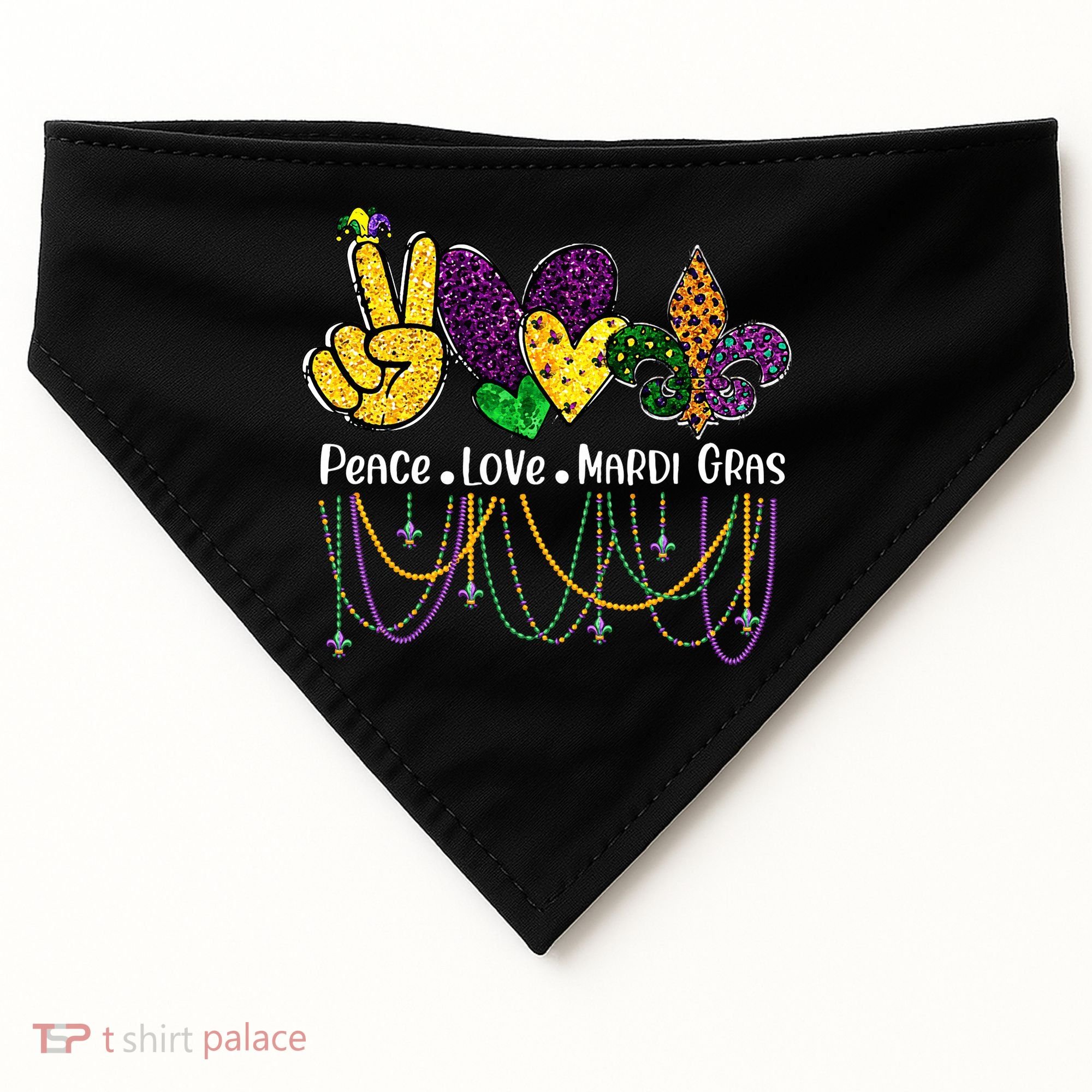 Peace Love Mardi Gras Beads For Women Carnival Parade USA-Made Doggie Bandana