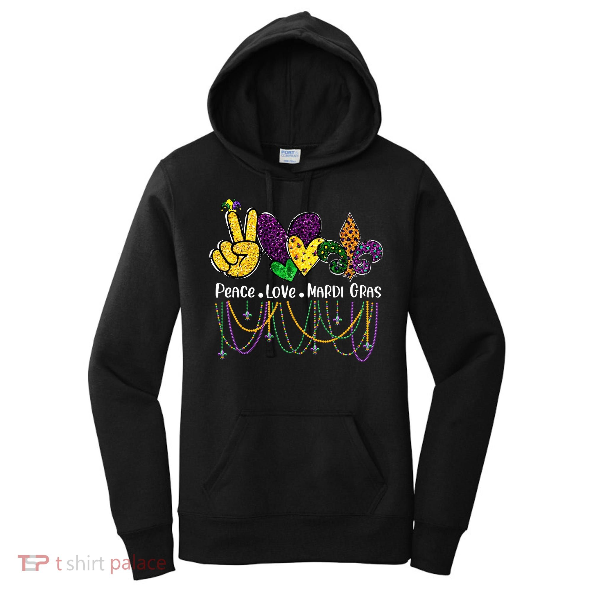Peace Love Mardi Gras Beads For Women Carnival Parade Women's Hoodie