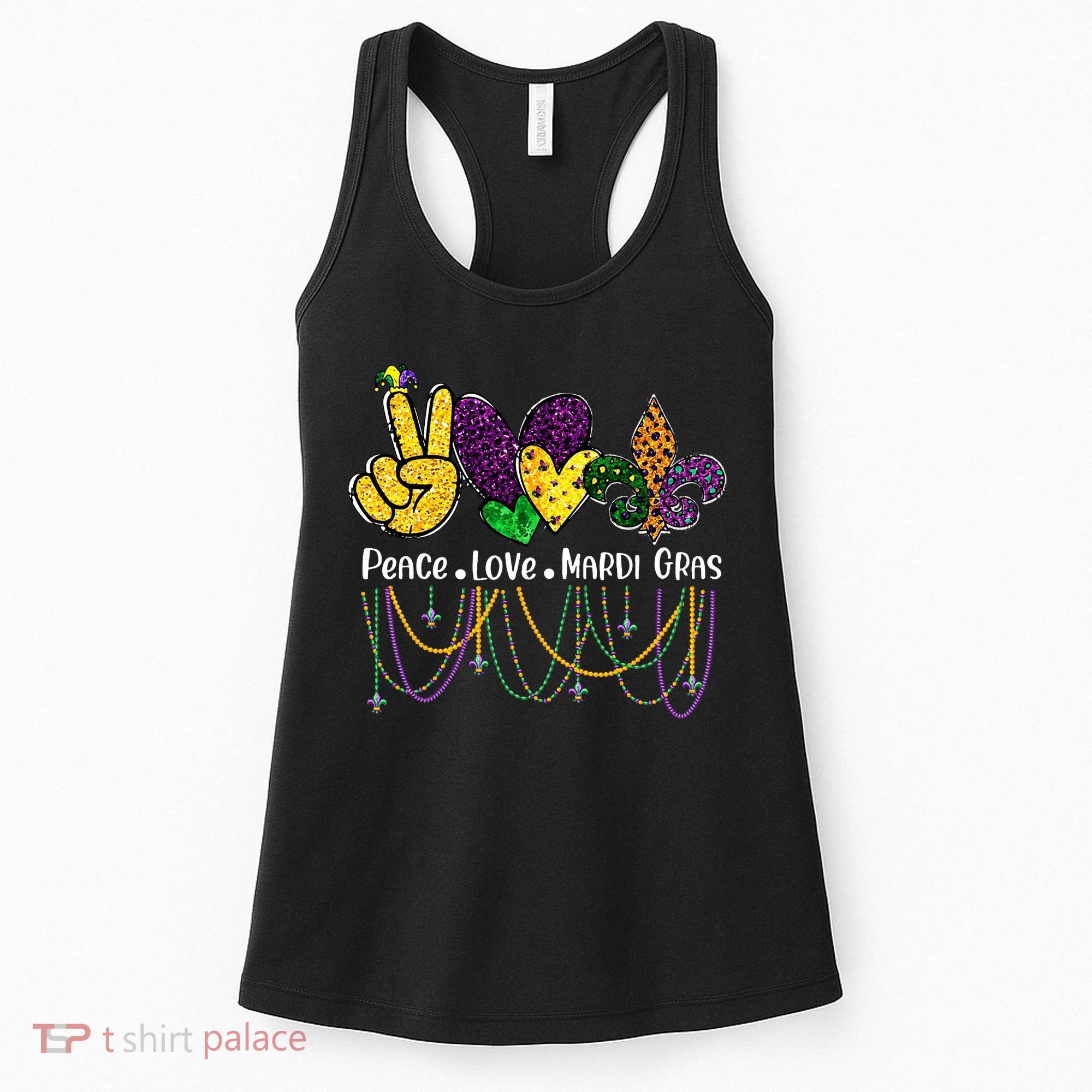 Peace Love Mardi Gras Beads For Women Carnival Parade Women's Tank Top