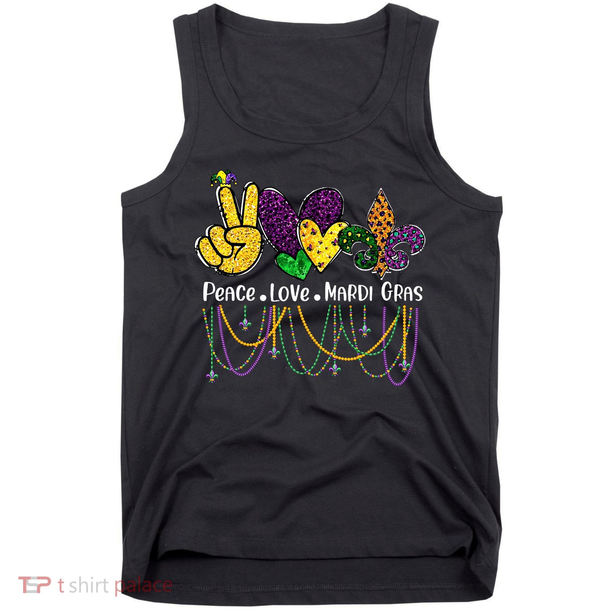 Peace Love Mardi Gras Beads For Women Carnival Parade Tank Top