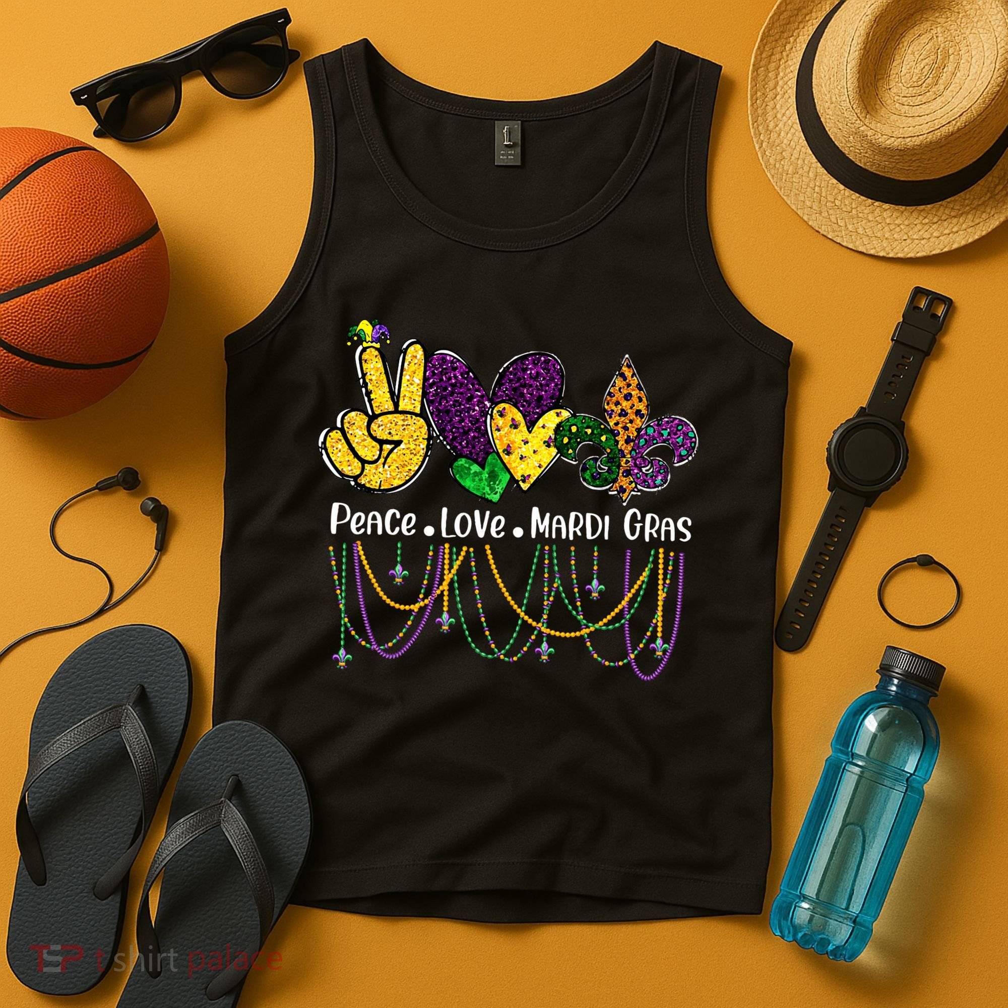 Peace Love Mardi Gras Beads For Women Carnival Parade Tank Top
