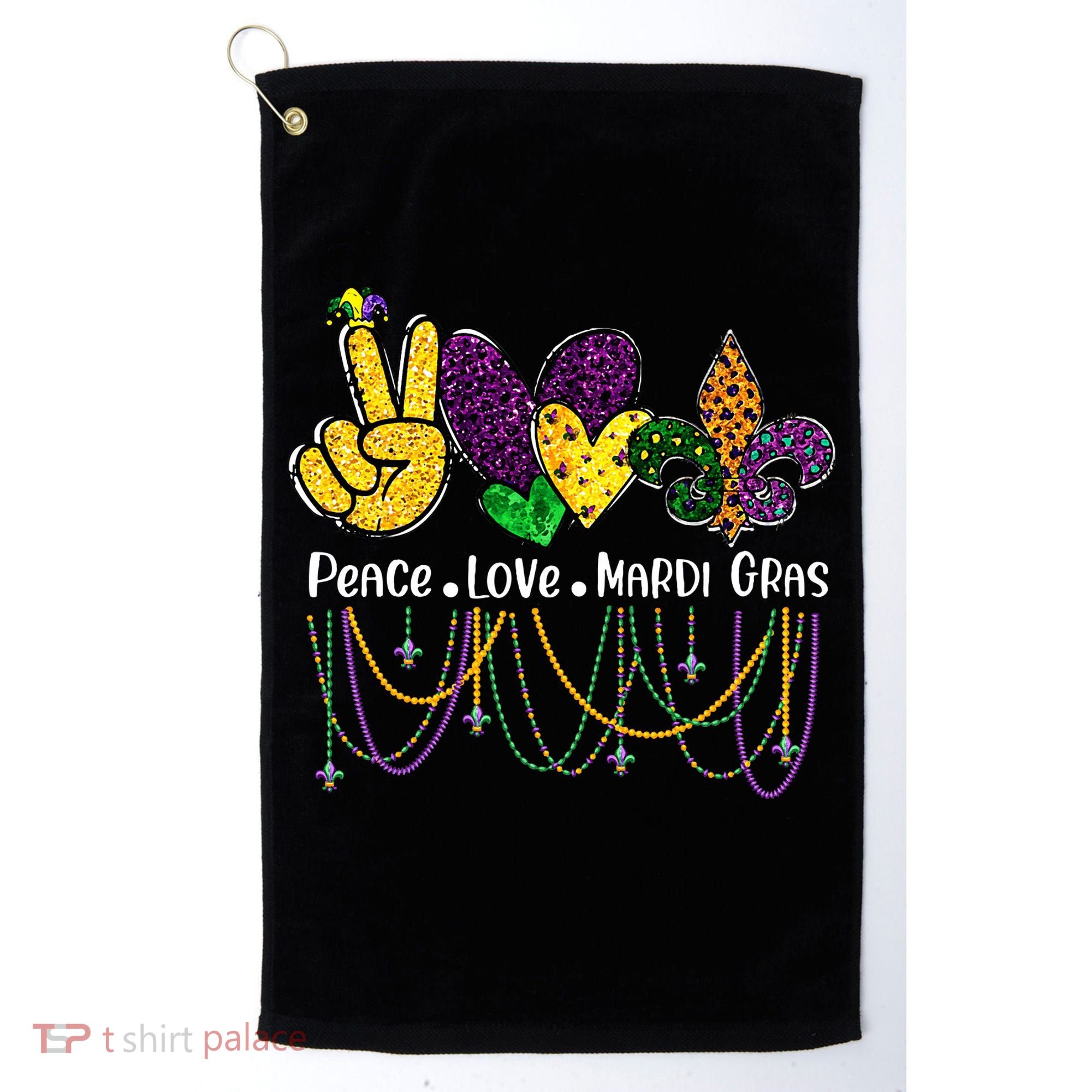 Peace Love Mardi Gras Beads For Women Carnival Parade Golf Towel