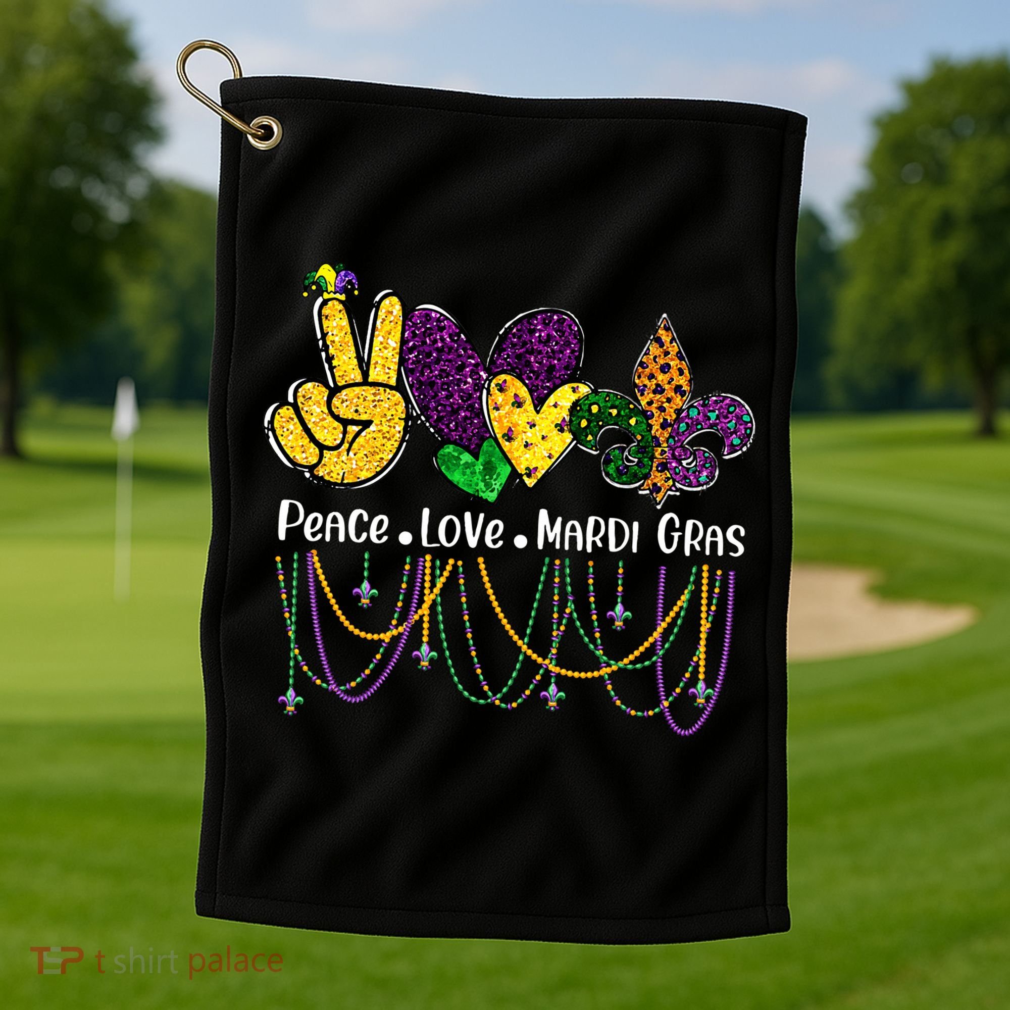 Peace Love Mardi Gras Beads For Women Carnival Parade Golf Towel