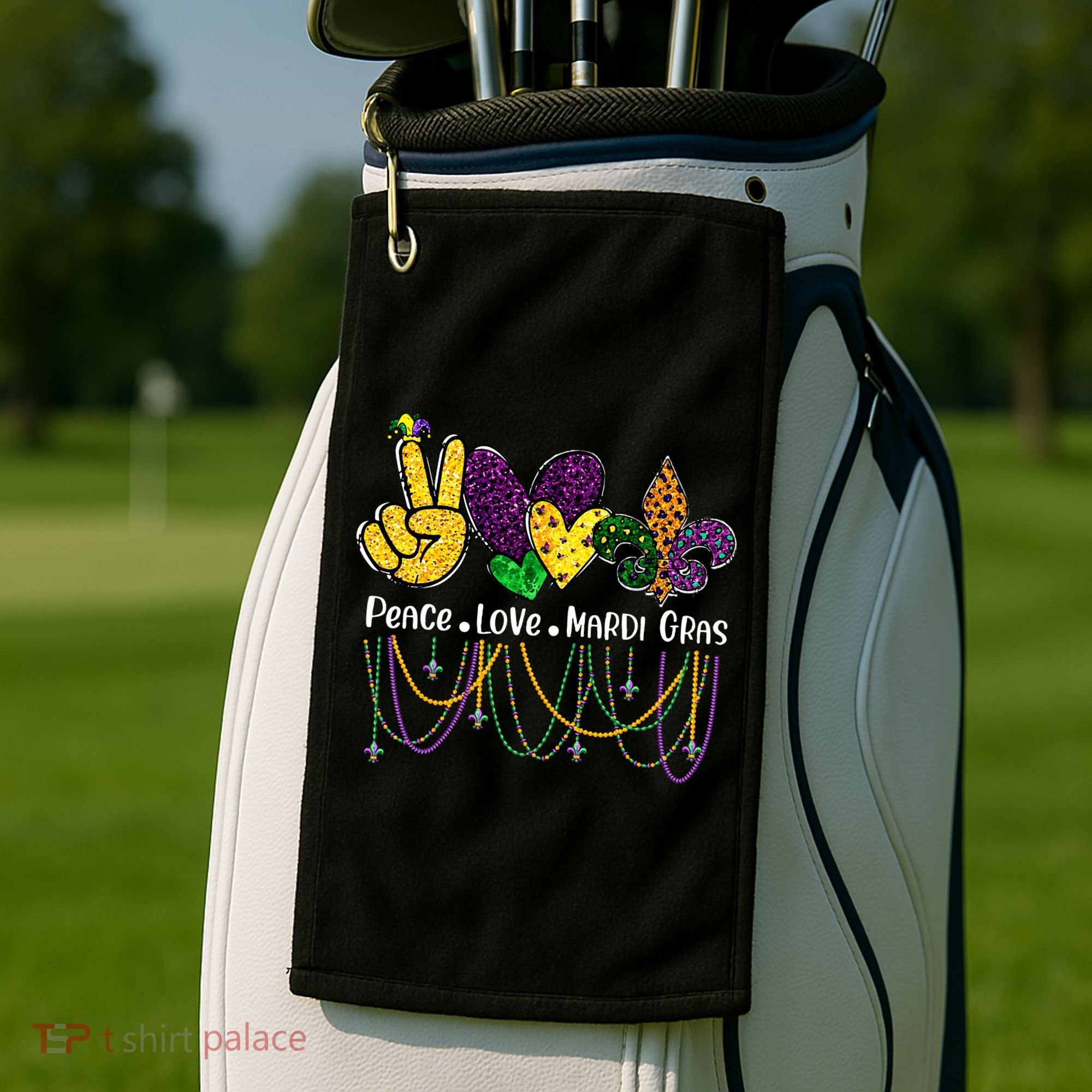 Peace Love Mardi Gras Beads For Women Carnival Parade Golf Towel