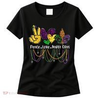 Peace Love Mardi Gras Beads For Women Carnival Parade Women's T-Shirt thumb 0