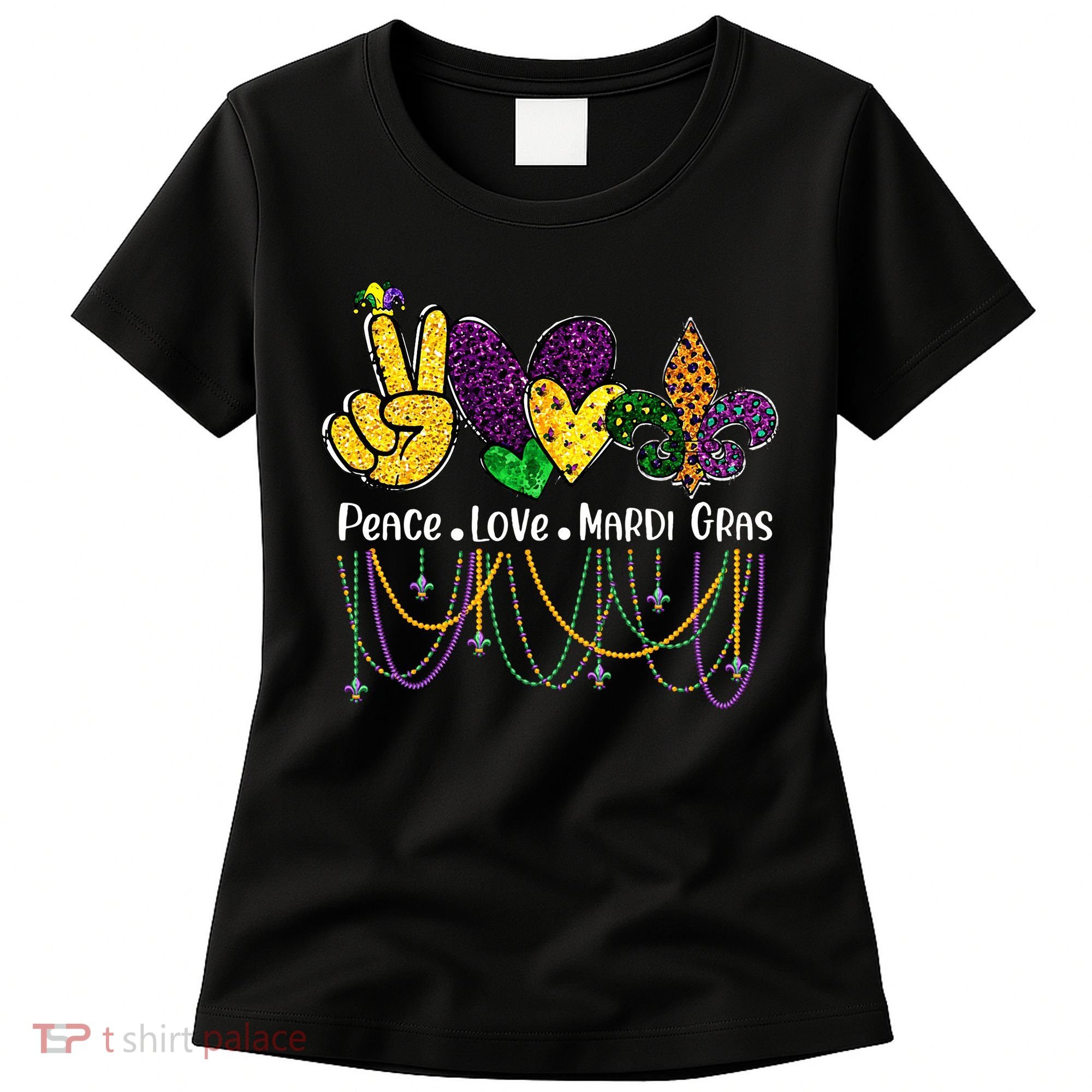 Peace Love Mardi Gras Beads For Women Carnival Parade Women's T-Shirt