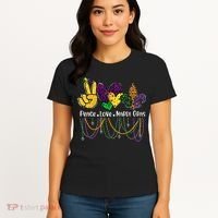 Peace Love Mardi Gras Beads For Women Carnival Parade Women's T-Shirt thumb 4
