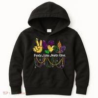 Peace Love Mardi Gras Beads For Women Carnival Parade Kids Hoodie thumb 0