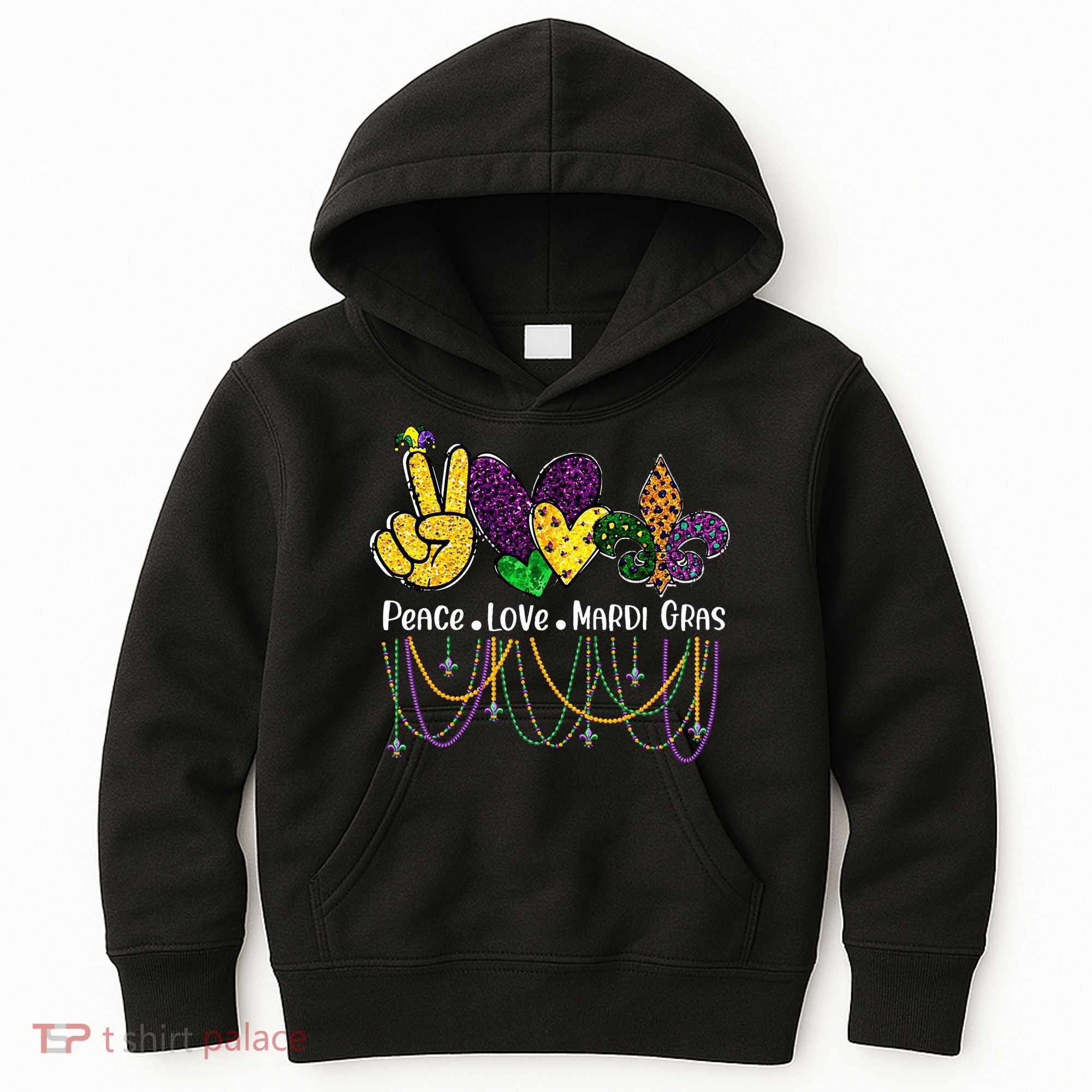 Peace Love Mardi Gras Beads For Women Carnival Parade Kids Hoodie
