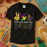 Peace Love Mardi Gras Beads For Women Carnival Parade Kids T-Shirt thumb 3