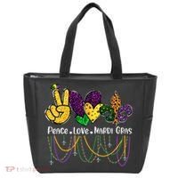 Peace Love Mardi Gras Beads For Women Carnival Parade Tote Bag thumb 0