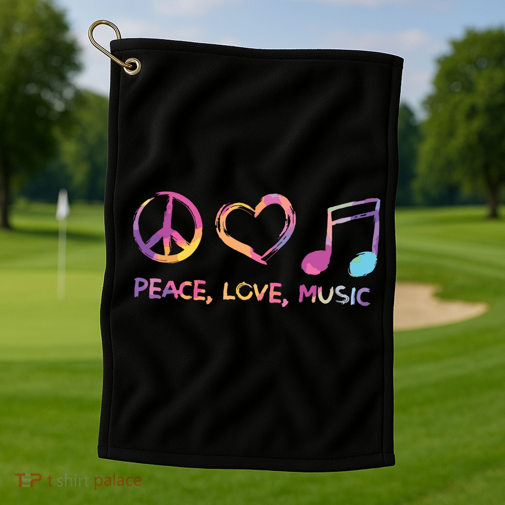 Peace Love Music Hippie Golf Towel