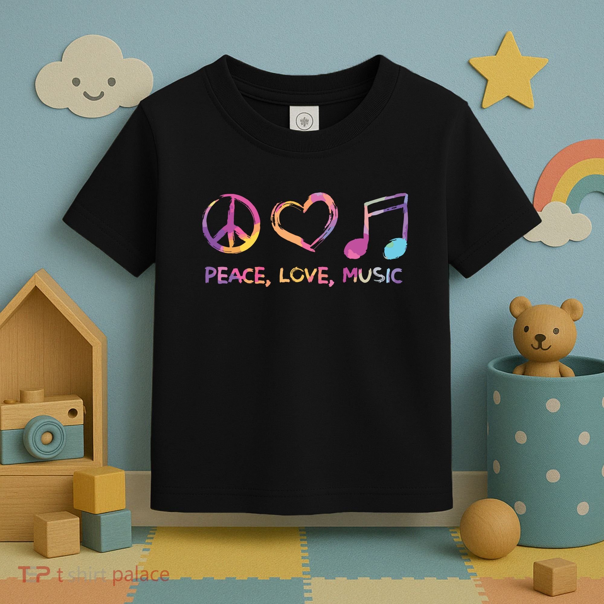 Peace Love Music Hippie Toddler T-Shirt